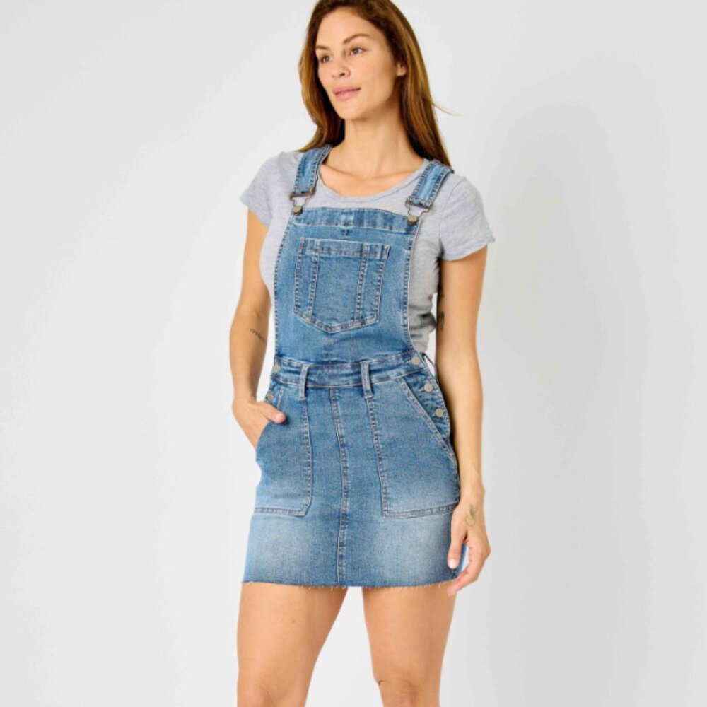 Judy Blue High Waist Raw Hem Overall Skirt NWT